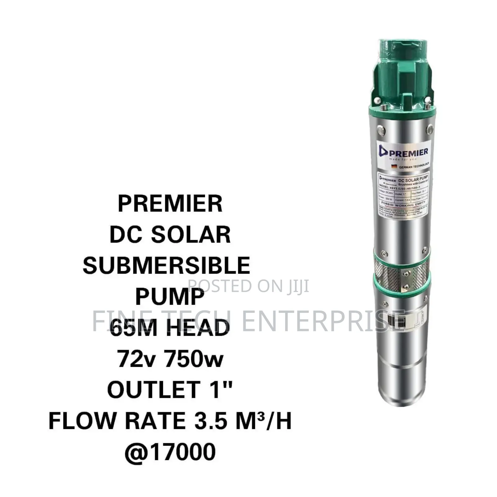 Premier Dc Solar Submersible Pump  65m Head 72v 1" Outlet