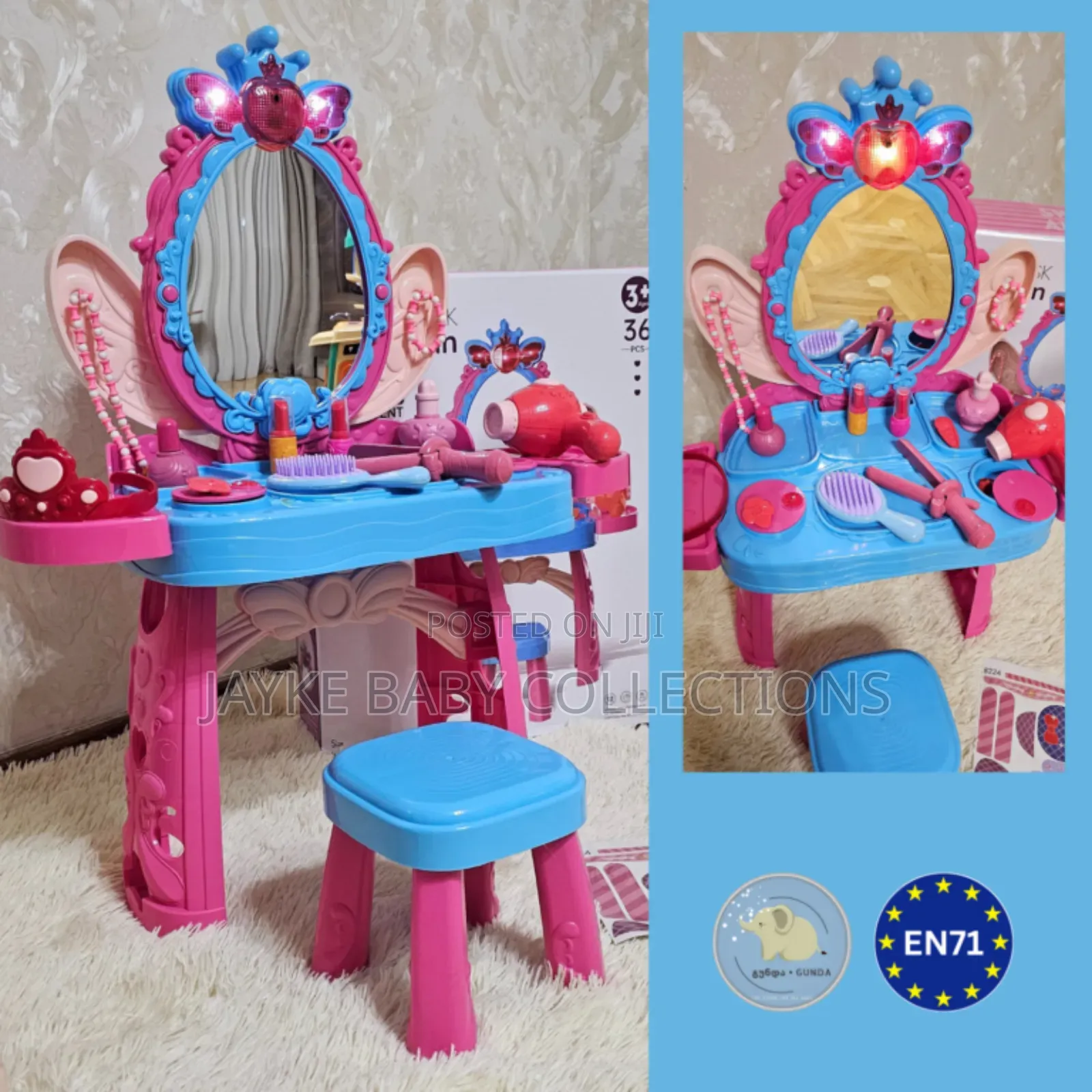 Kids Vanity Makeup Table Stool Play Set