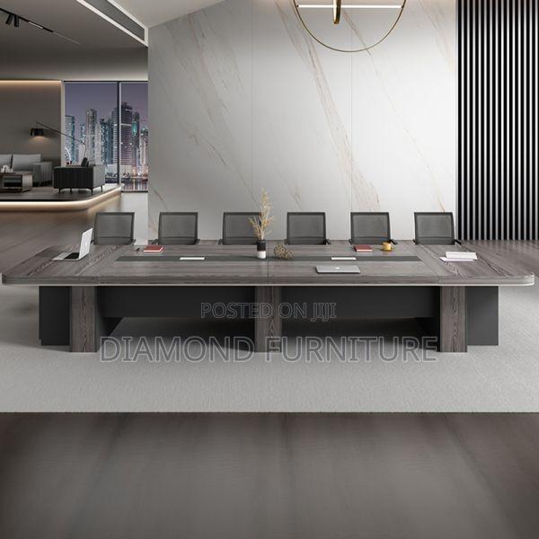 Office Table; Rustic Oak Conference Table With Industrial Style Frame - thumbnail 3
