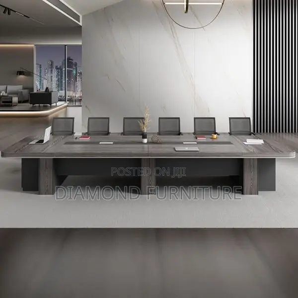 Office Table; Rustic Oak Conference Table With Industrial Style Frame