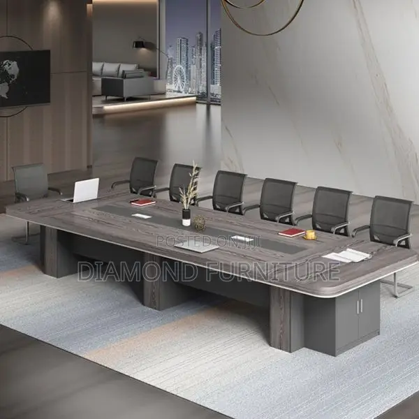 Office Table; Rustic Oak Conference Table With Industrial Style Frame