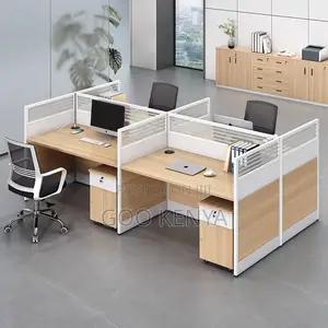 Office Work Station; Collaborative 4-Seat Wooden Office Cubicle Desk