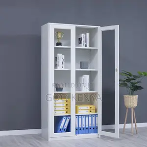 Office Cabinet; Glass-Front Office Storage Cabinet in Steel Frame