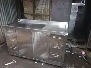 Luxury Stainless Kitchen Cabinet With a Sink and Working Area
