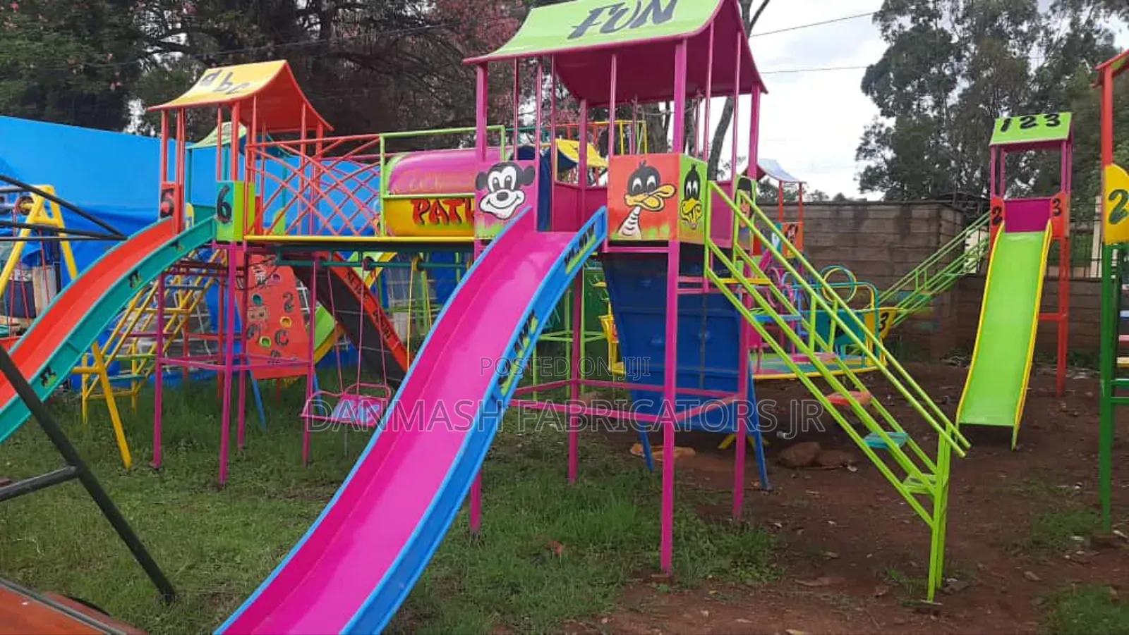 Colorful Kids Playground Set With 3 Slides Swings