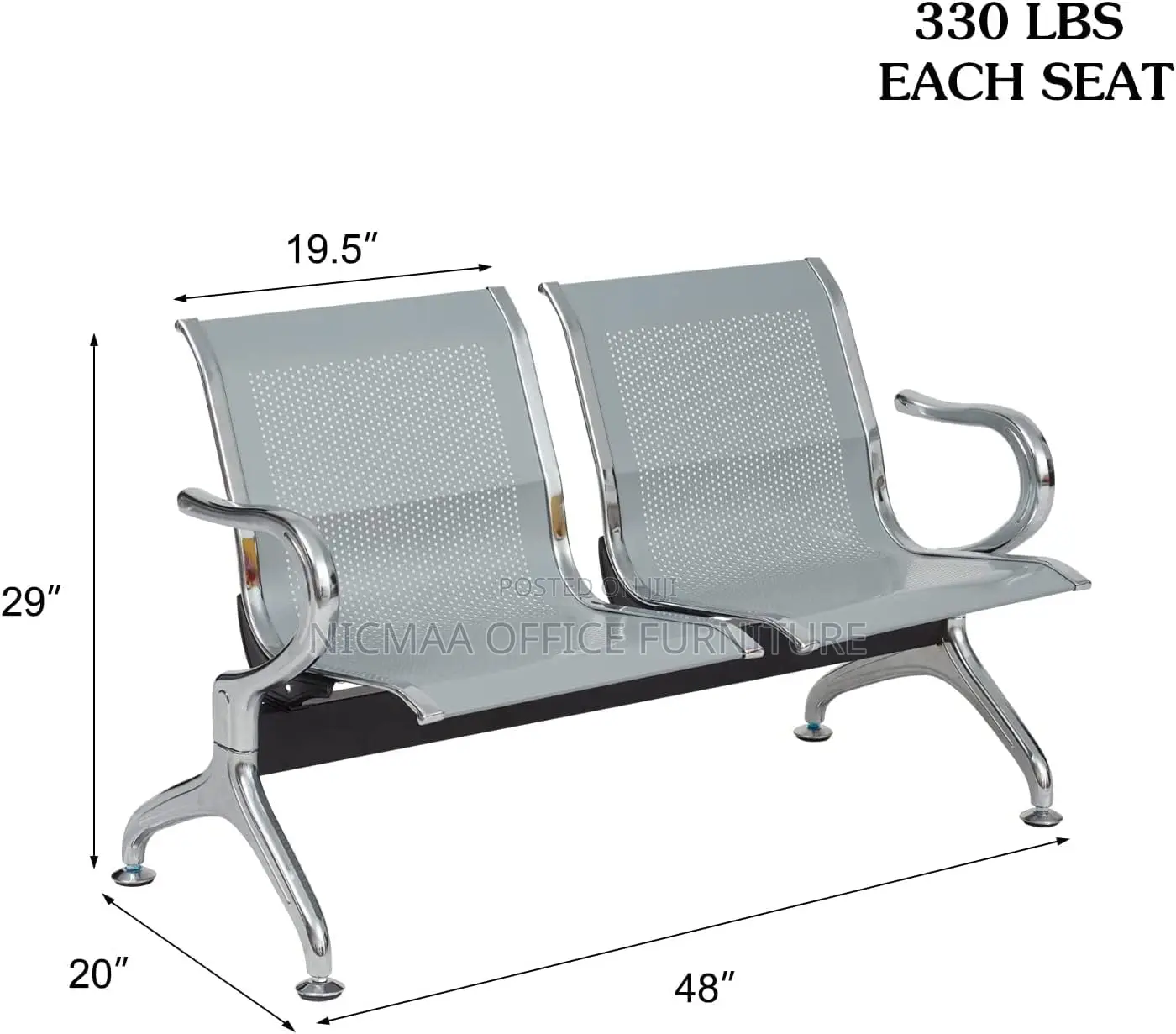 Office Seat: 2-Link Non-Padded Normal Gauge Waiting Bench