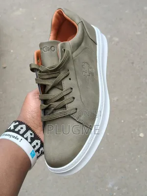 Men's Casual Leather Shoes, Jungle Green $ Beige