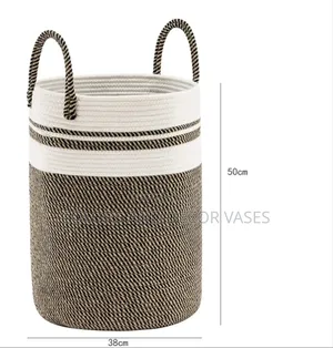 Cotton Rope Hand-Woven Large Storage Basket With Handles.