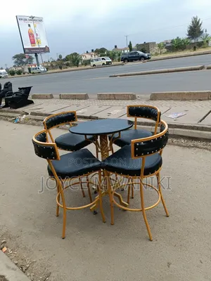 High Bar Chairs and Table, Set Black and Gold 