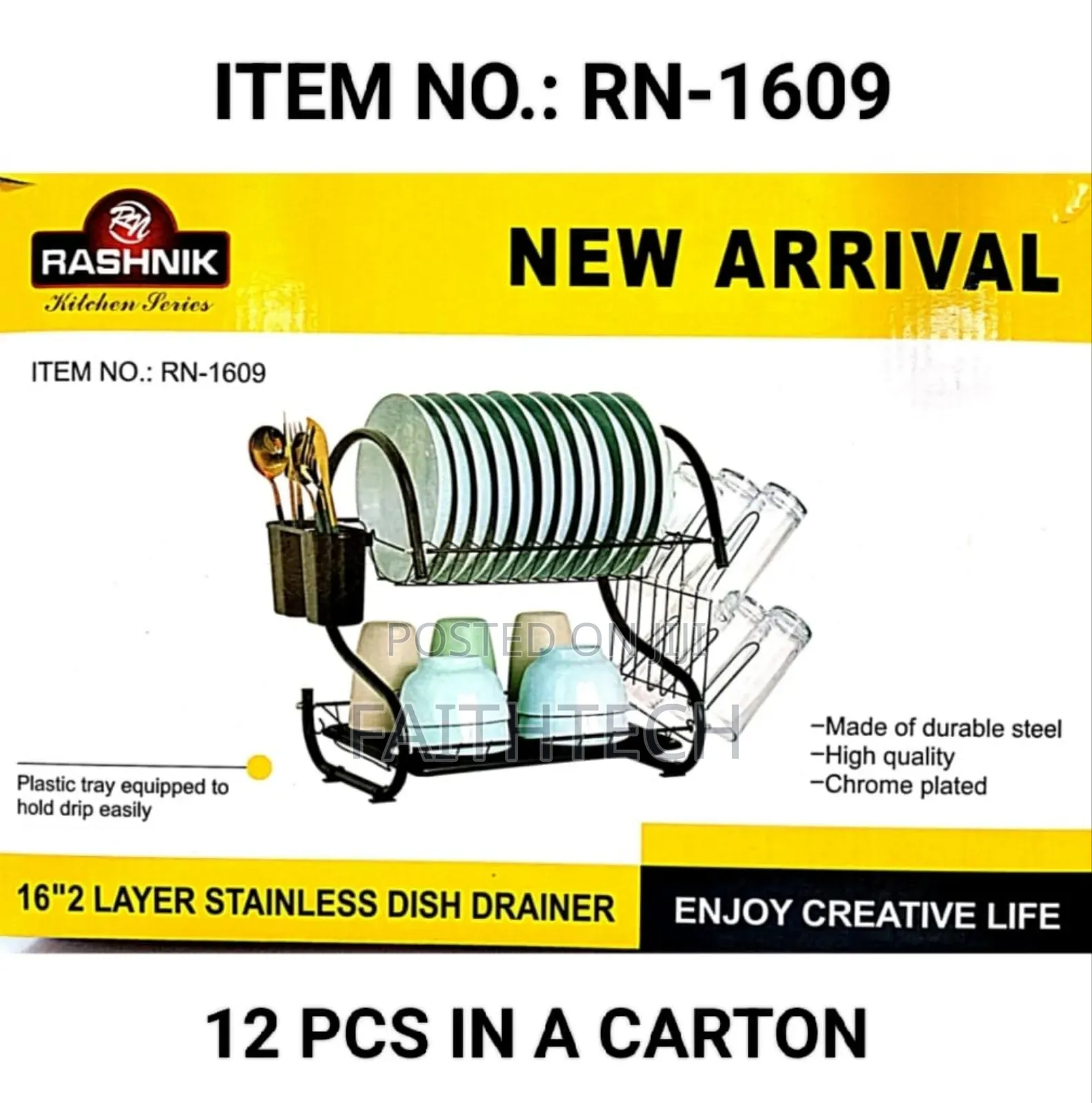 Rashnik 2 Tier Kitchen Stainless Utensils Storage/Dish Rack