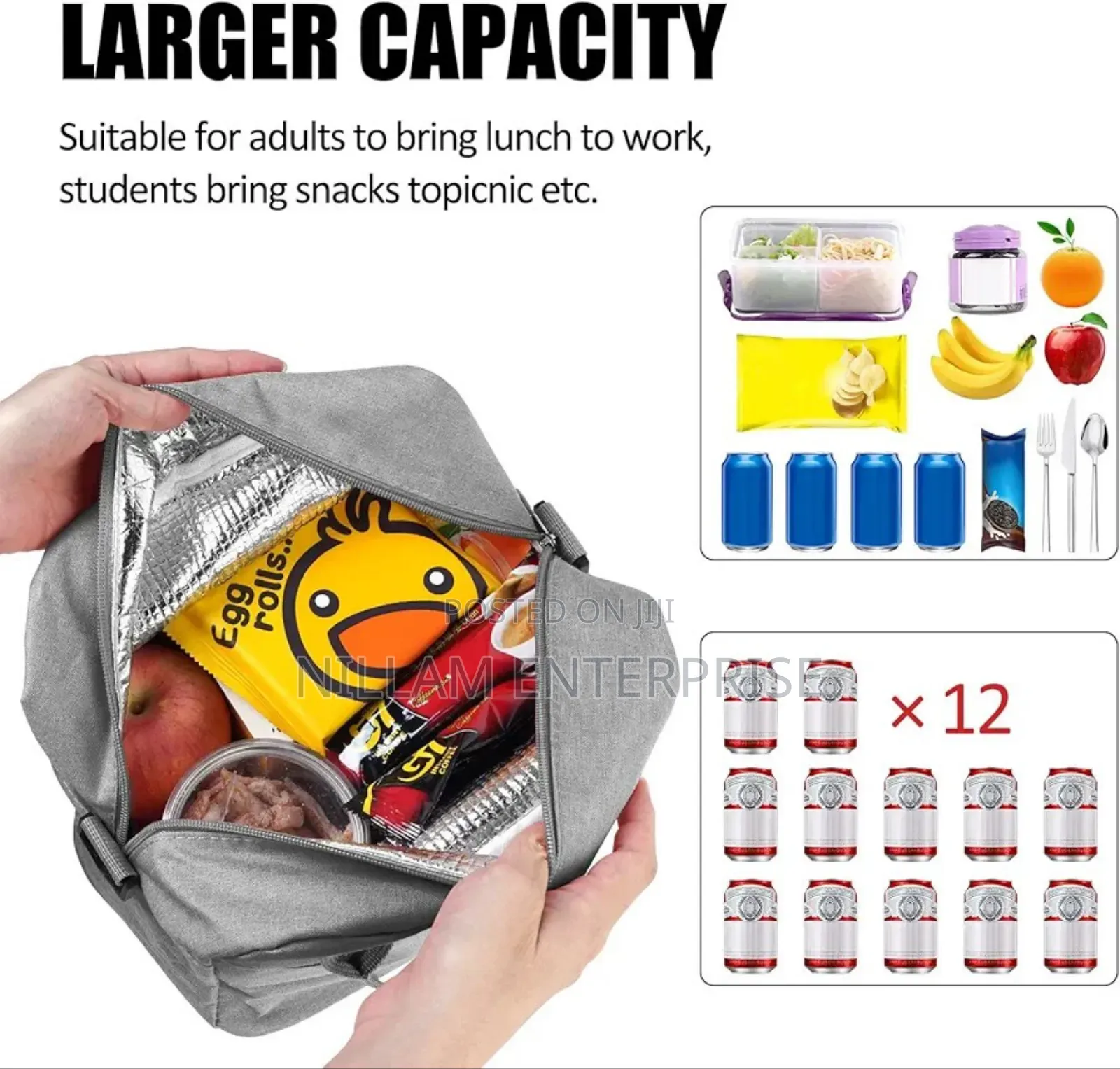 *Insulated 9l Large Capacity Lunch Bag