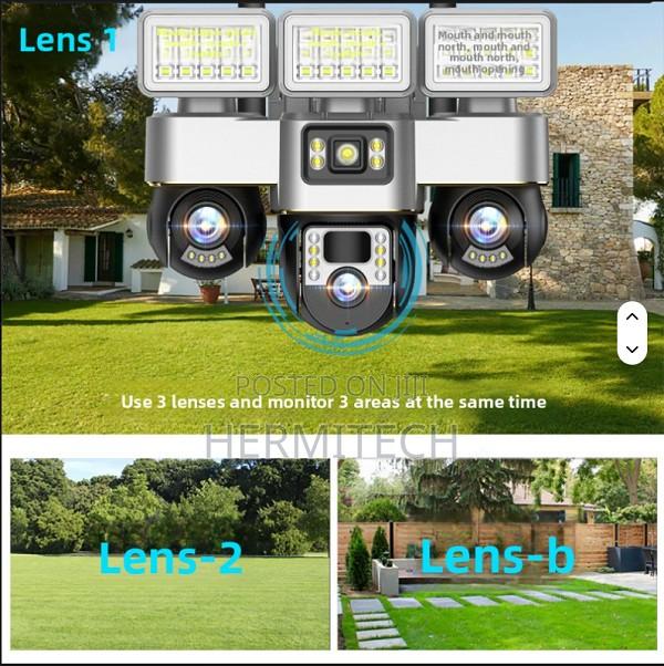 6mp Outdoor CCTV Camera Wireless 4g Network PTZ Triple-Lens 3 Screens - thumbnail 2