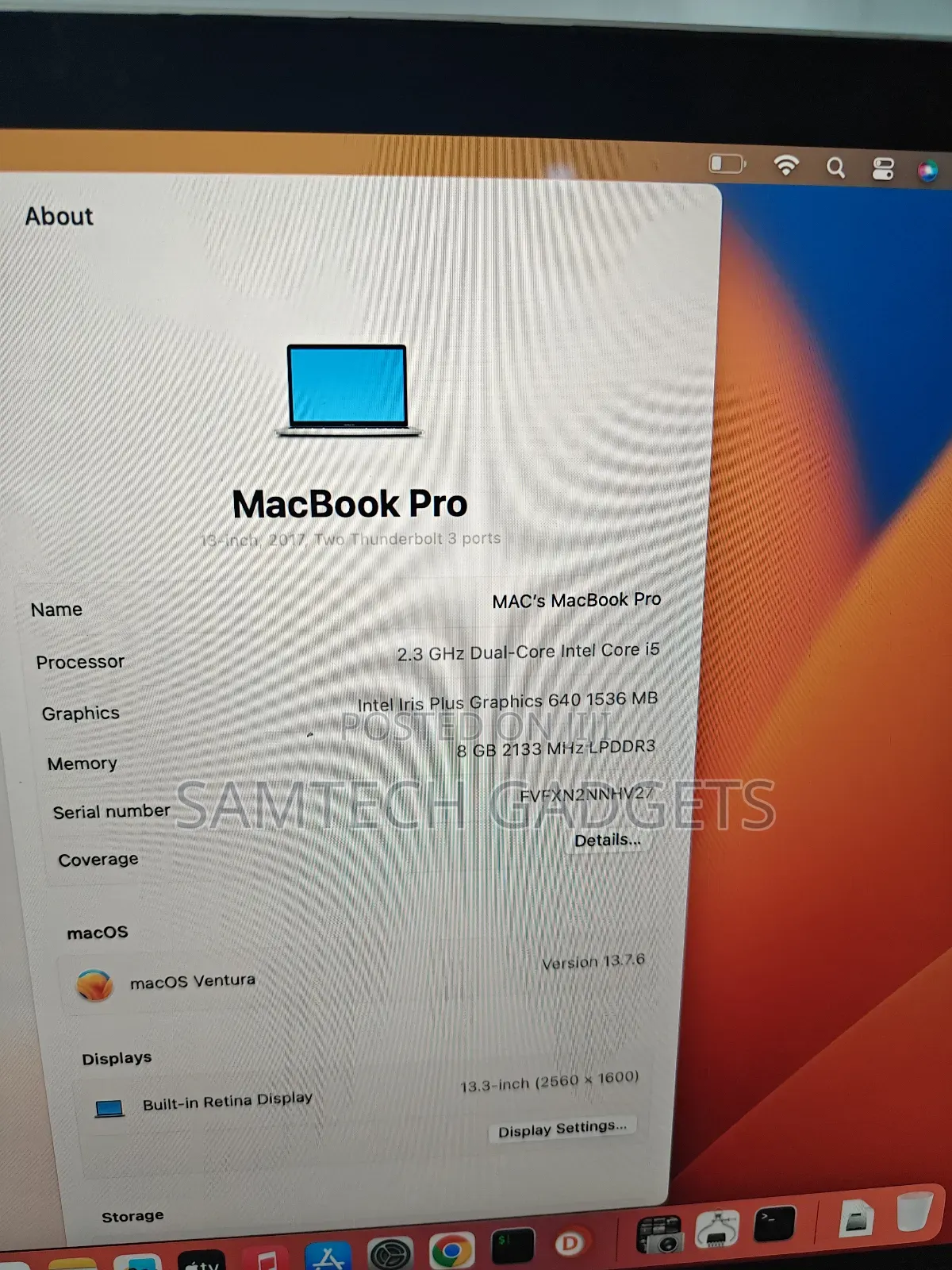 Laptop Apple MacBook Pro 2017 8GB Intel Core I5 SSD 128GB