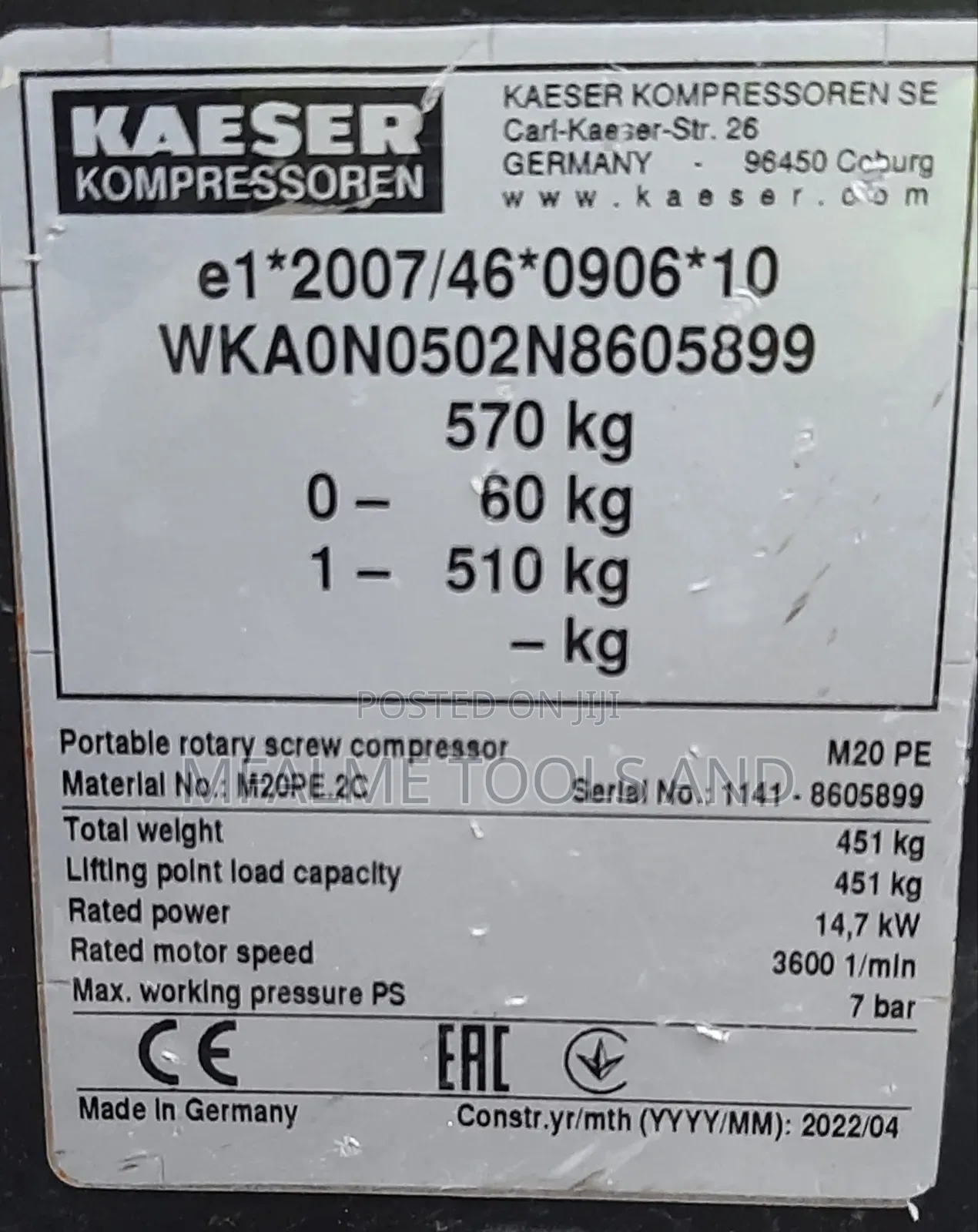 Compressor 2022 Kaeser M20 3-Cyli Kubota Engine 10bars Brandnew Ex-Uk