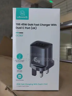 Gan Charger Usams Us-Cc307 T66 45w (2x Type-C) Black