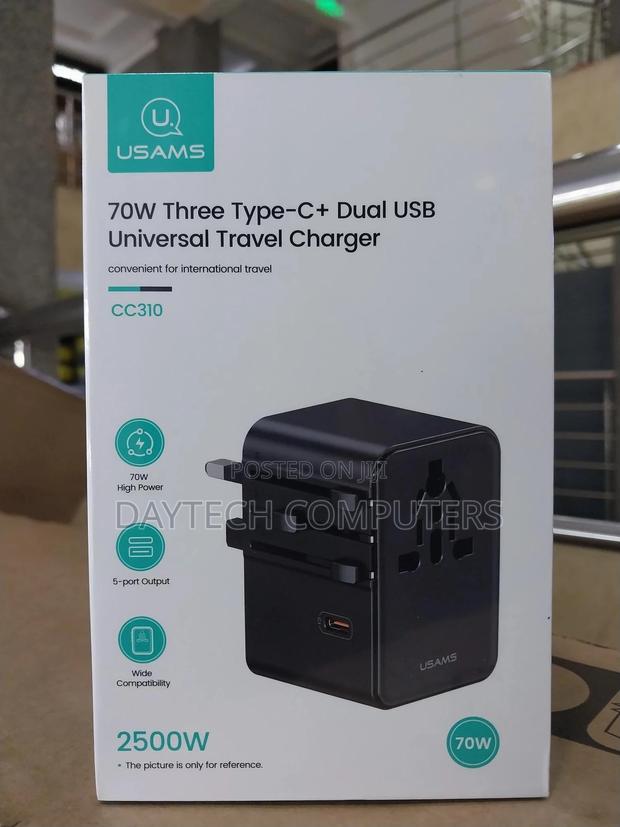 Usams Cc310 70w 3 Type-C and Dual Usb-a Ports Universal Travel Adapter