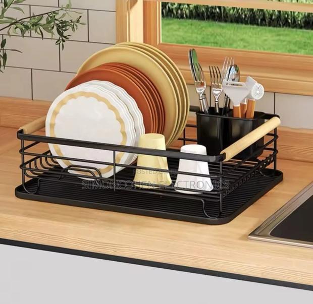 Single Layer Carbon Dishrack With Bamboo Handle - main view