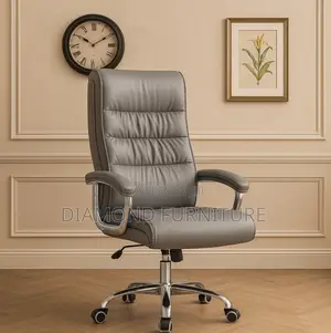 Office Chair; Premium Upholstery Gray High Back Leather Office Chair