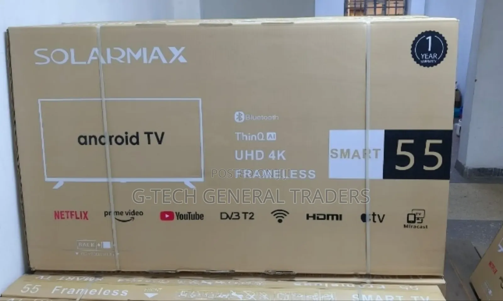 Solarmax Frameless 55inch Smart Android, Youtube, Netflix Tv
