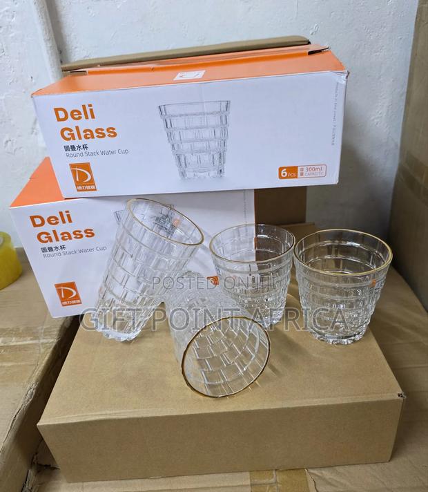 Clear Highball Stackable Glass Cup With Gold Rim. - main view