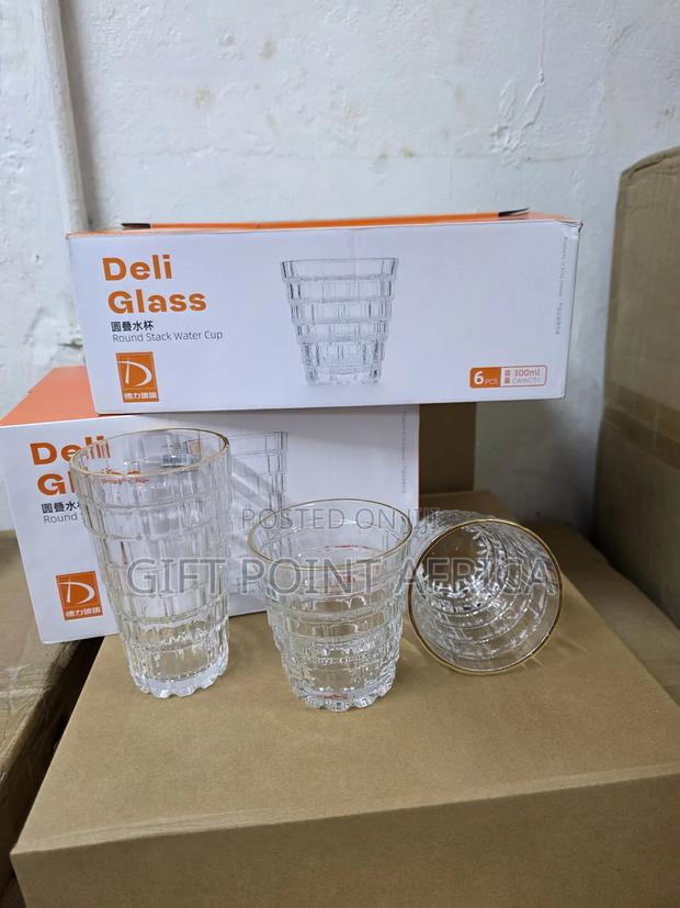 Clear Highball Stackable Glass Cup With Gold Rim. - thumbnail 3