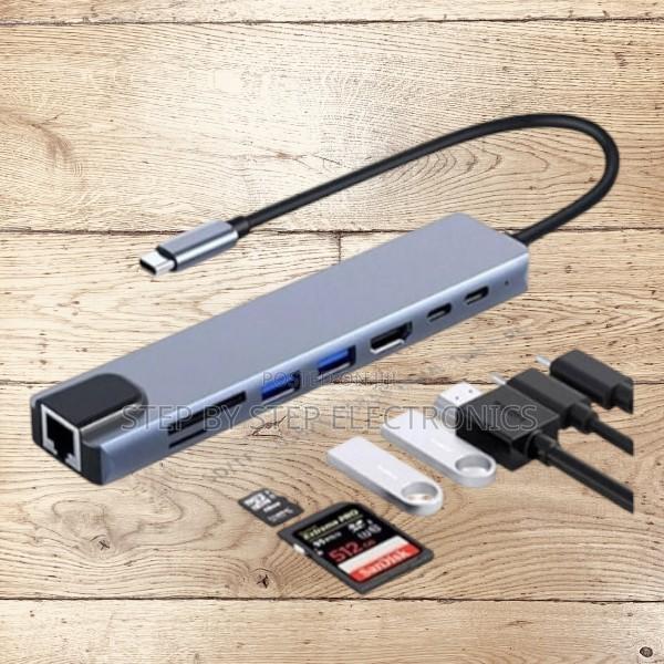 Multi-Function Type-C Hub With 8-in-1 Hdmi, Pd , Lan, Usb 3.0, Cards