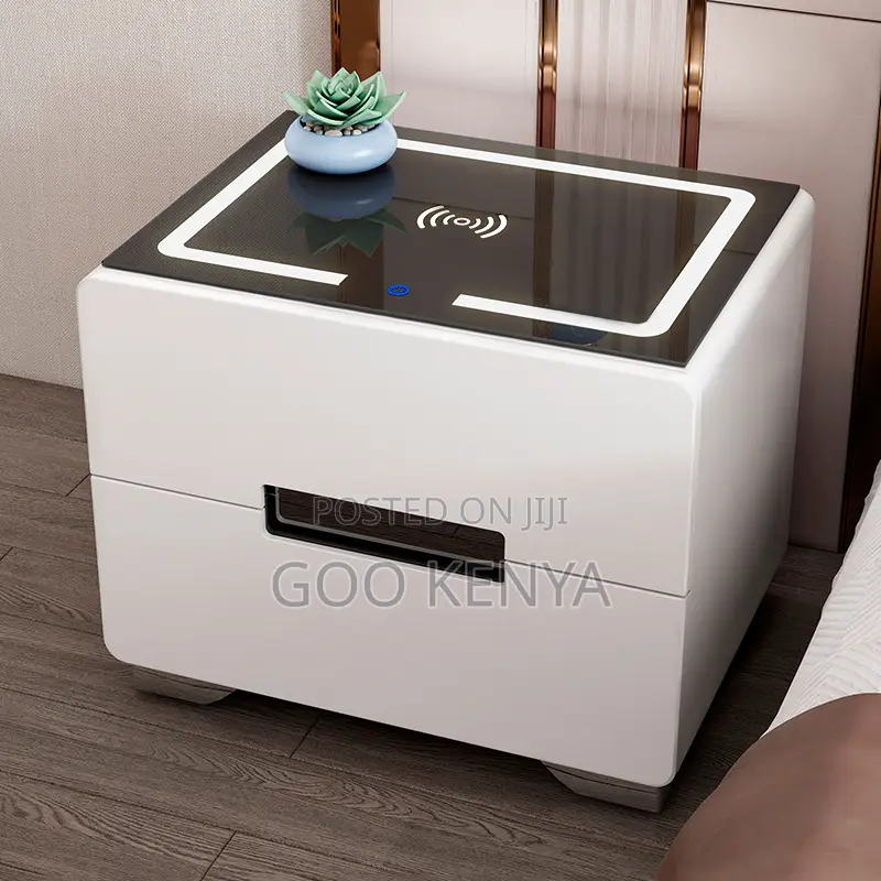 Bedside Table; Led Lighted Smart Bedside Nightstand