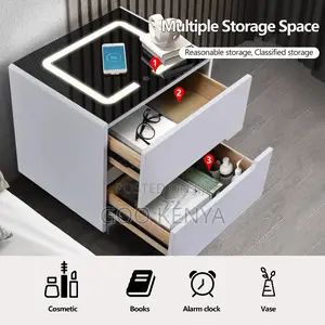 Bedside Table; Led Lighted Smart Bedside Nightstand