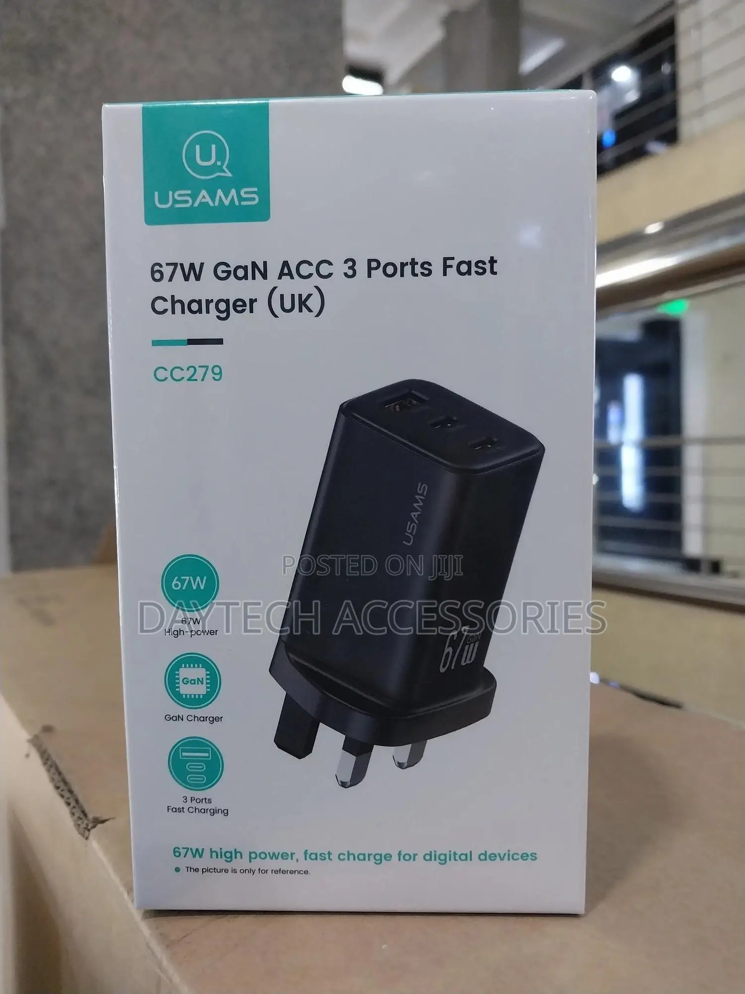 Usams 67w 3-Port 2 Usb-C + Usb-a Fast Charging Wall Charger Adapter
