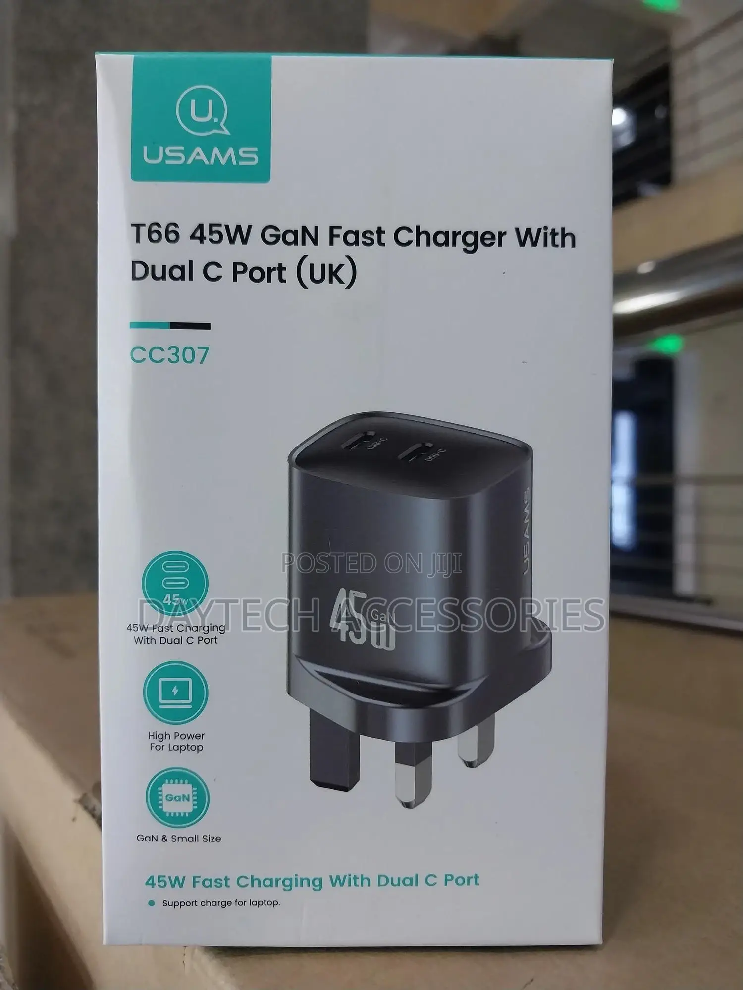 Usams T66 45w Gan Fast Charger With Dual C Port (Uk).