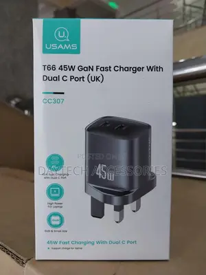 Usams T66 45w Gan Fast Charger With Dual C Port (Uk).