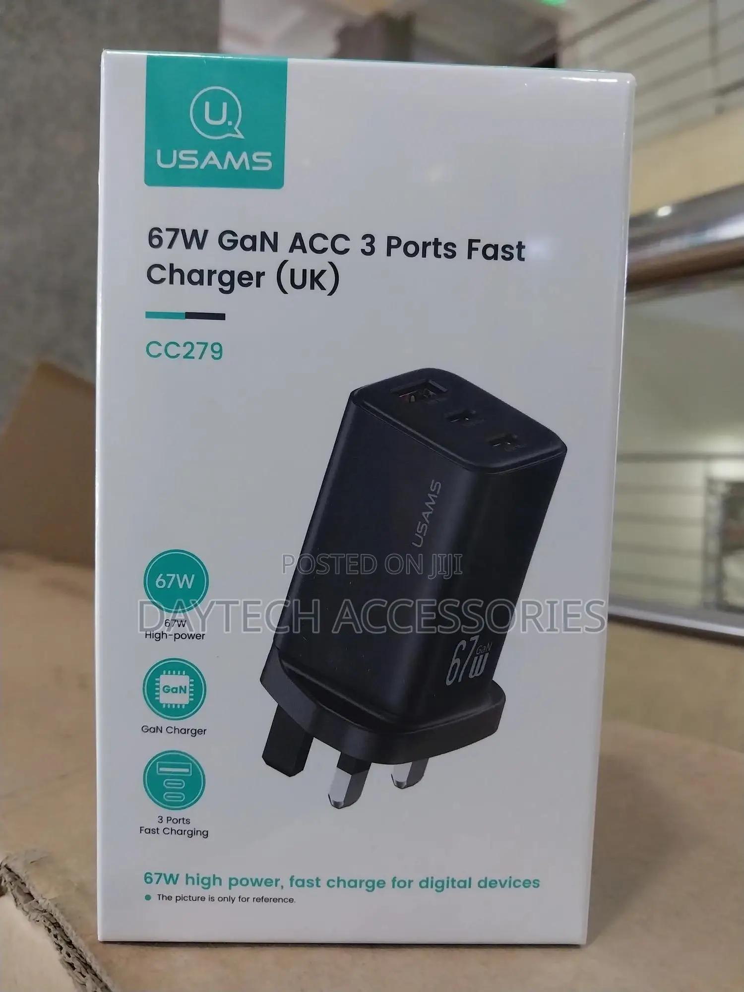 Usams Cc279 67w Gan 3-Port Fast Charger Usb + 2 Type-C Power Adapter