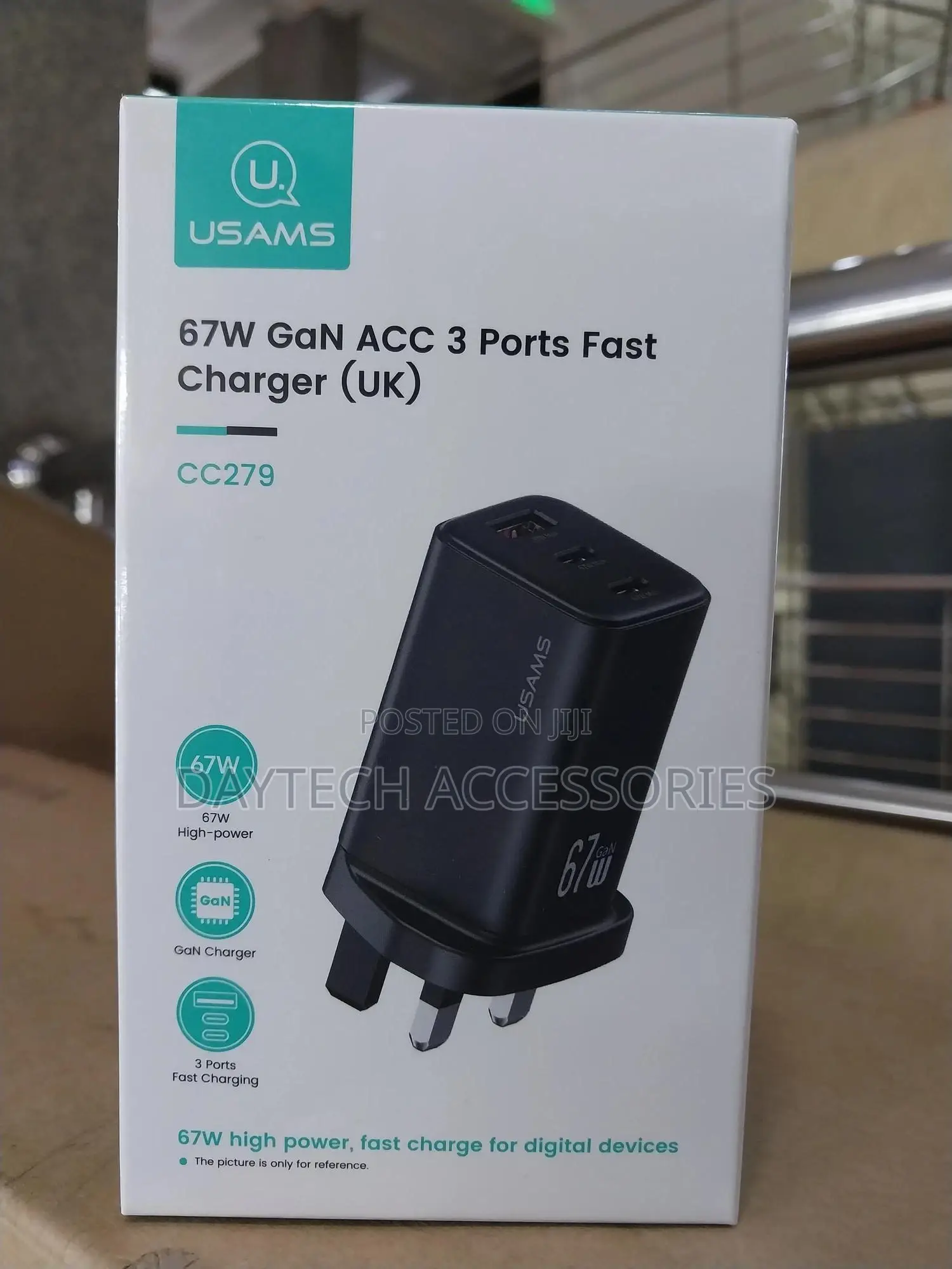 Usams Cc279 67w Gan 3-Port Fast Charger Usb + 2 Type-C Power Adapter