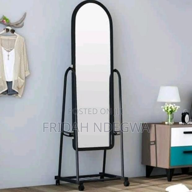 Black Full Length Dressing Mirror With Wheels and Shoes Rack *Black *