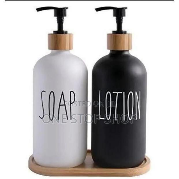 2in1 Refillable Ceramic Hand/Lotion 500ml Bottles With Bamboo Tray - main view