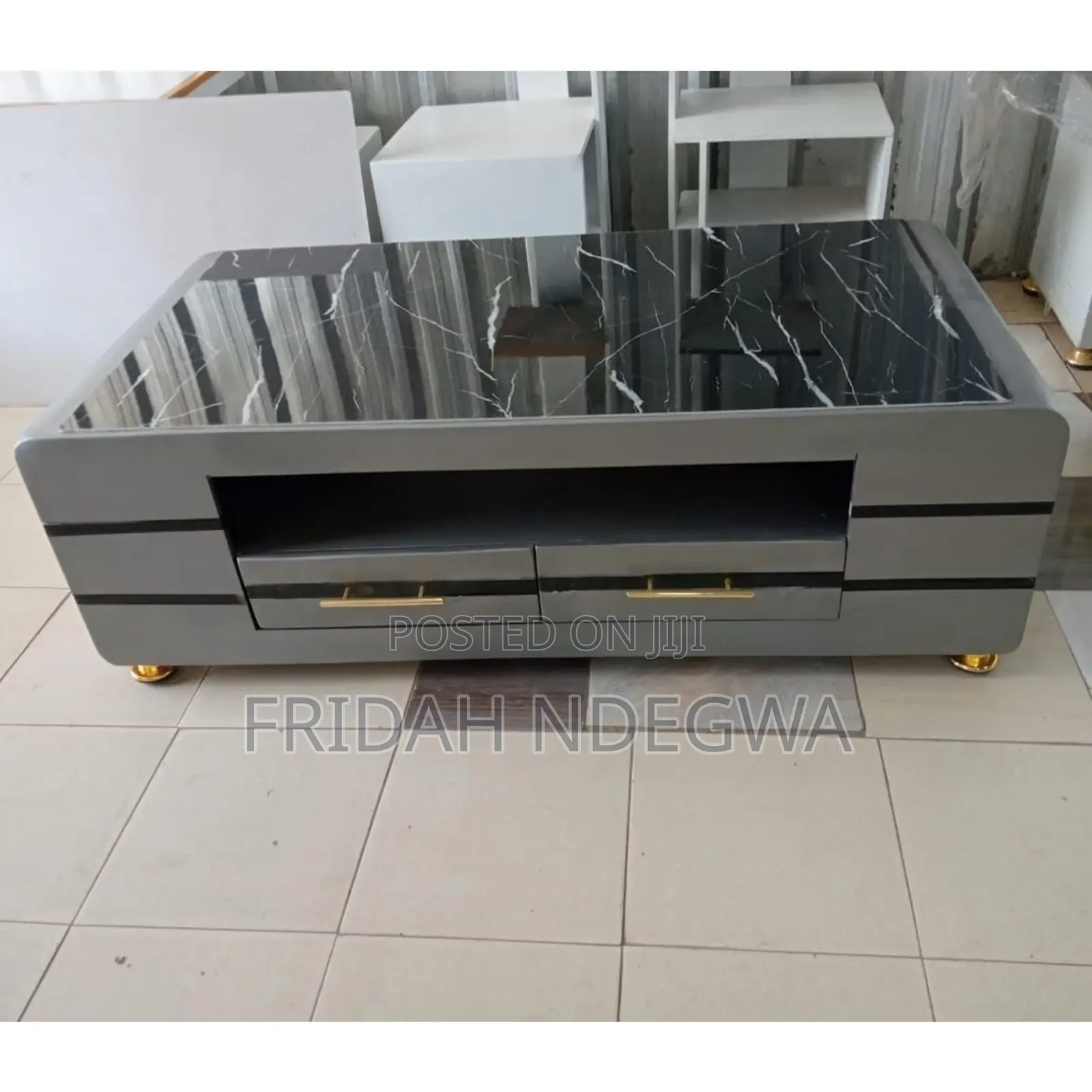 Executive Black Gold Coffee Table With Marble Topping