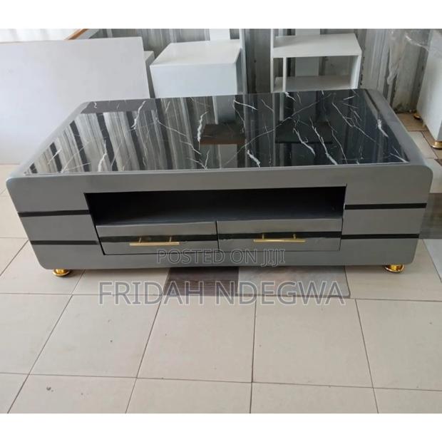Executive Black Gold Coffee Table With Marble Topping - main view