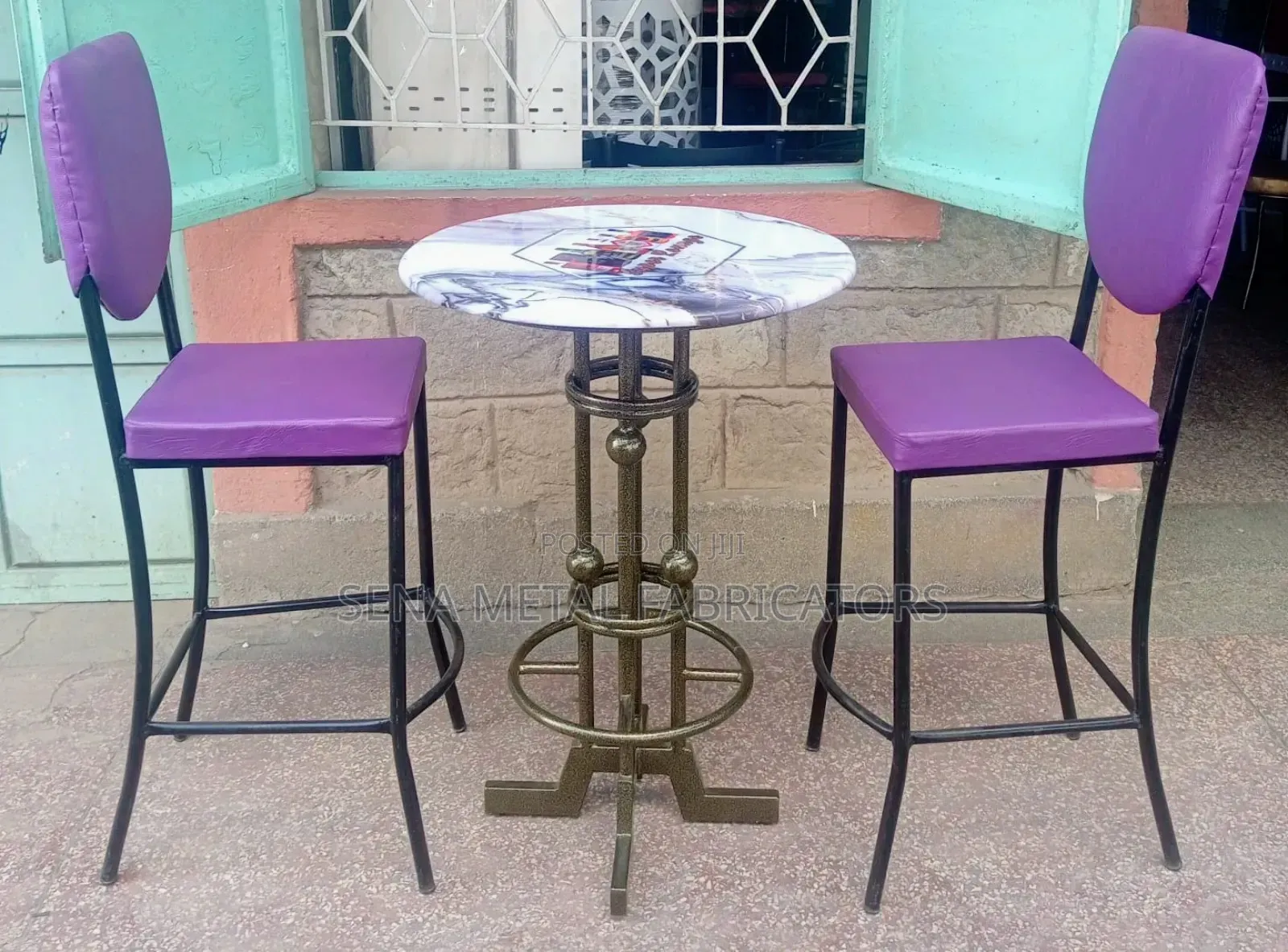Bar High Stools, Purple Chairs With a Table