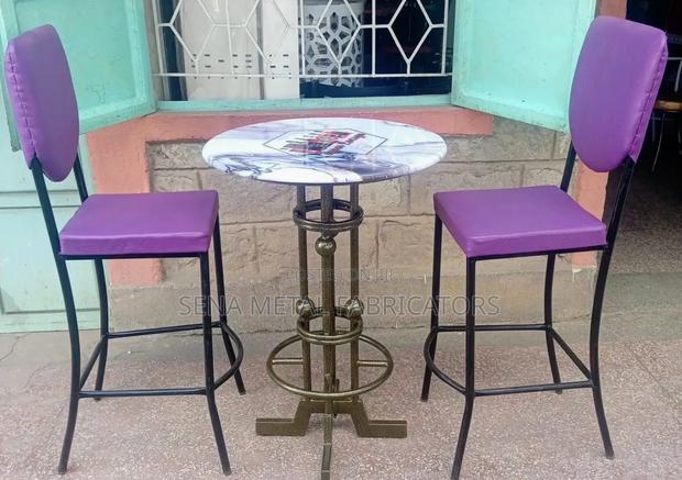 Bar High Stools, Purple Chairs With a Table - main view