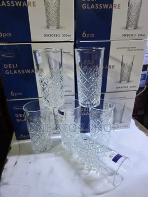 6pcs Transparent Long Glasses With Diamond Pattern