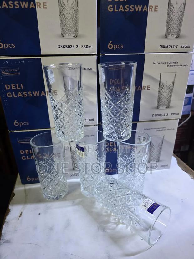 6pcs Transparent Long Glasses With Diamond Pattern - main view