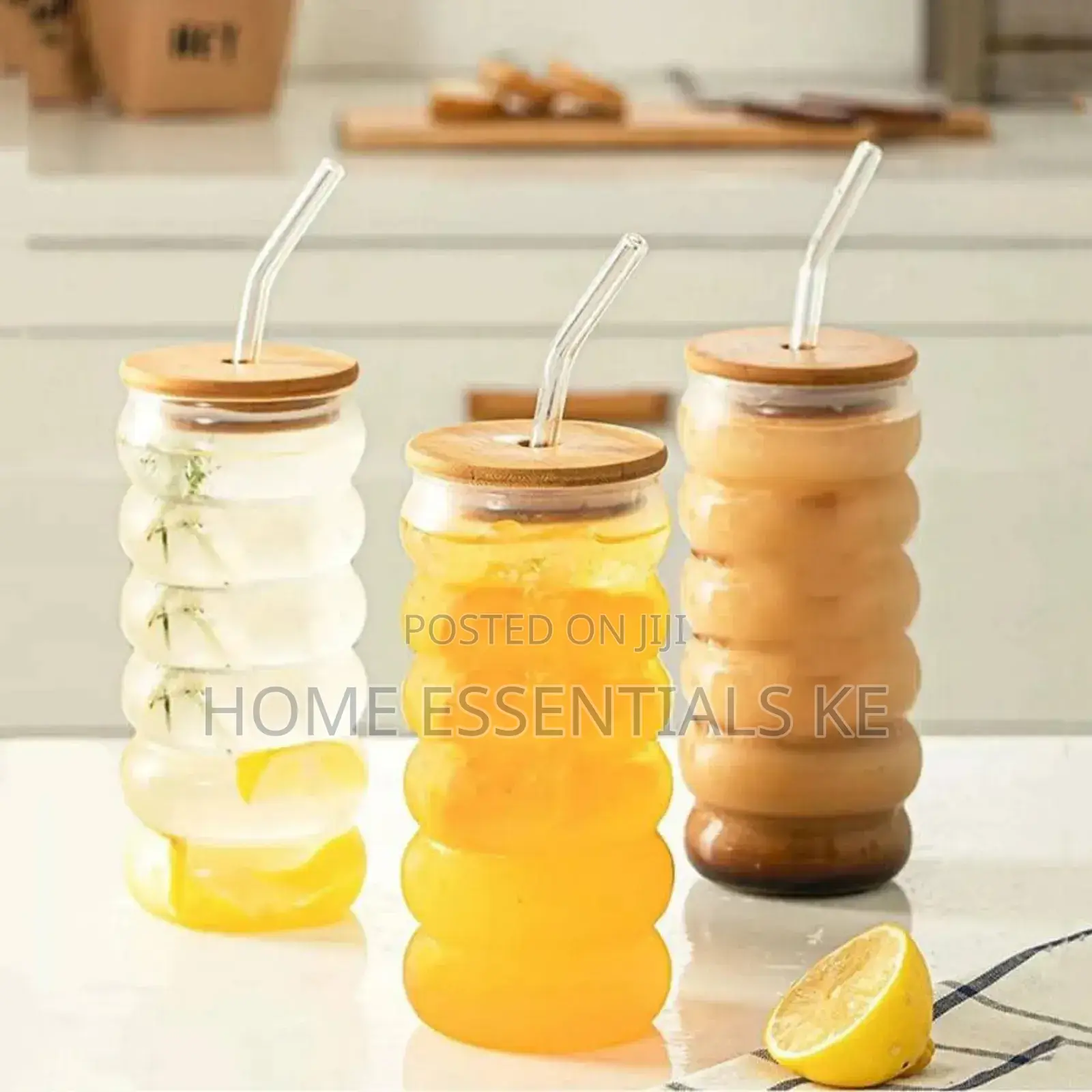 *Borosilicate Ripple Wave Glass Cup With Bamboo Lid*500ml