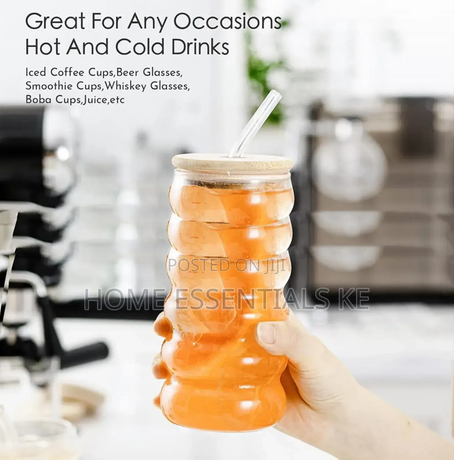 *Borosilicate Ripple Wave Glass Cup With Bamboo Lid*500ml
