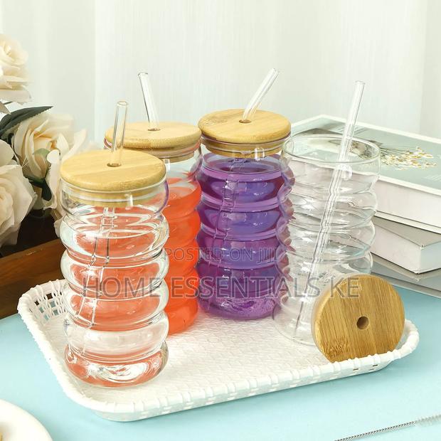 *Borosilicate Ripple Wave Glass Cup With Bamboo Lid*500ml - thumbnail 3