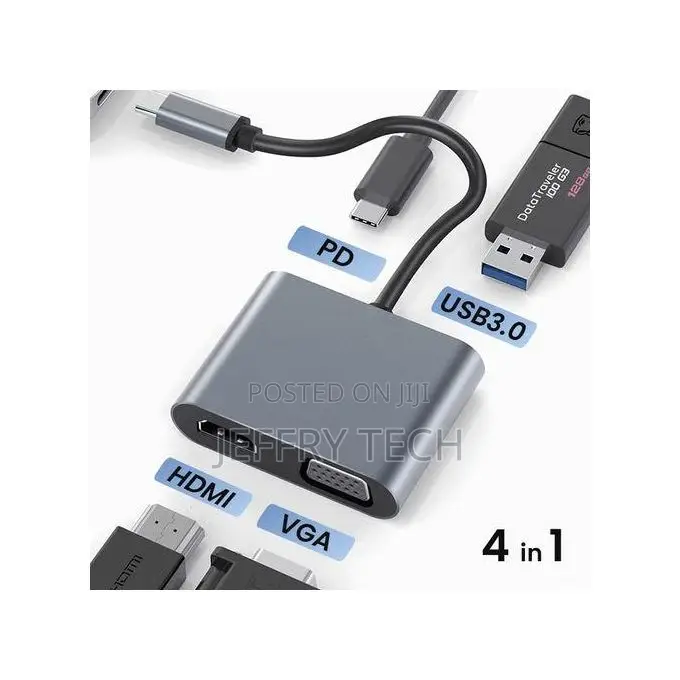 Convert 4 in 1 Type-C+Hdmi+Vga+Pd Charging+Usb 3.0 Adapter D