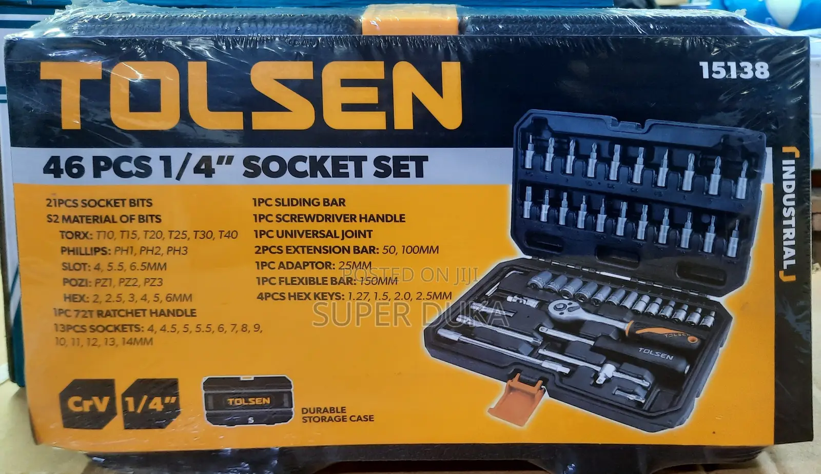 Chrome Vanadium.Tolsen 46 PCS 1/4 Inch Socket/Ratchet/Hex