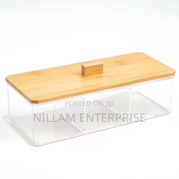 *3 Compartment Acrylic Makeup Organizer Cotton Pad Storage Box - thumbnail 4