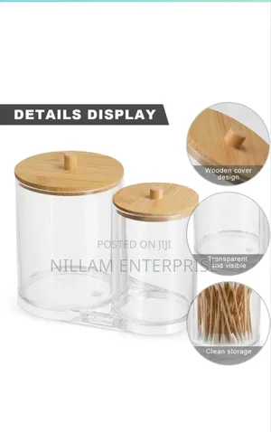 Double Compartment Acrylic Makeup Organizer Cotton Pad Storage Box