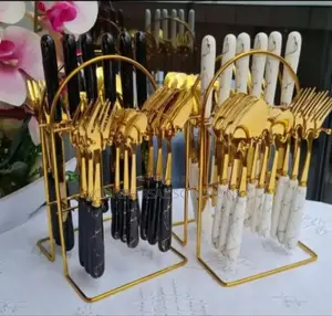 24 PCS Marble Cutlery