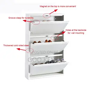 Shoe Rack; Compact Flip-Off Shoe Organizer Cabinet